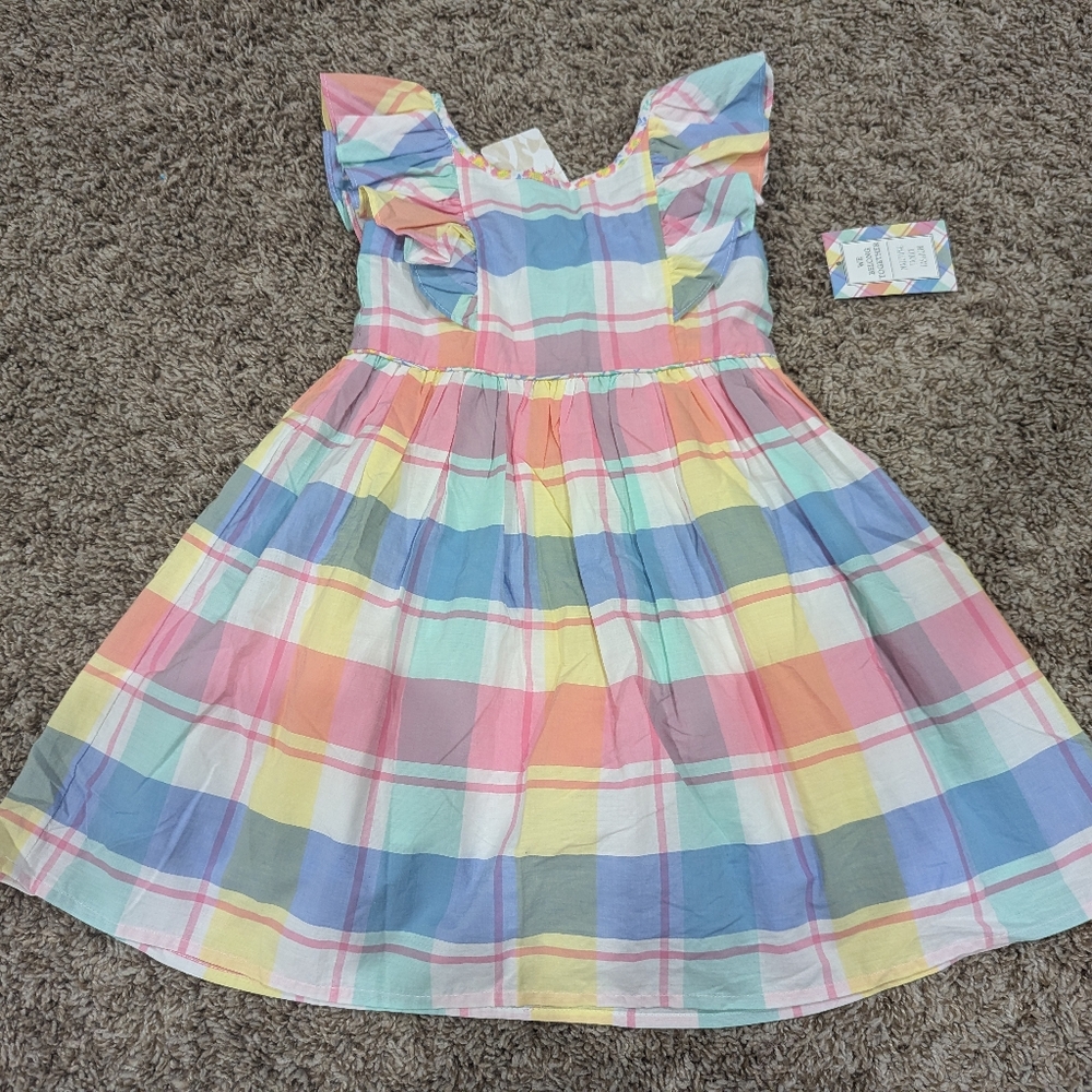 NEW 4t Tommy Bahama Pastel plaid dress spring Easter floral bow ruffles